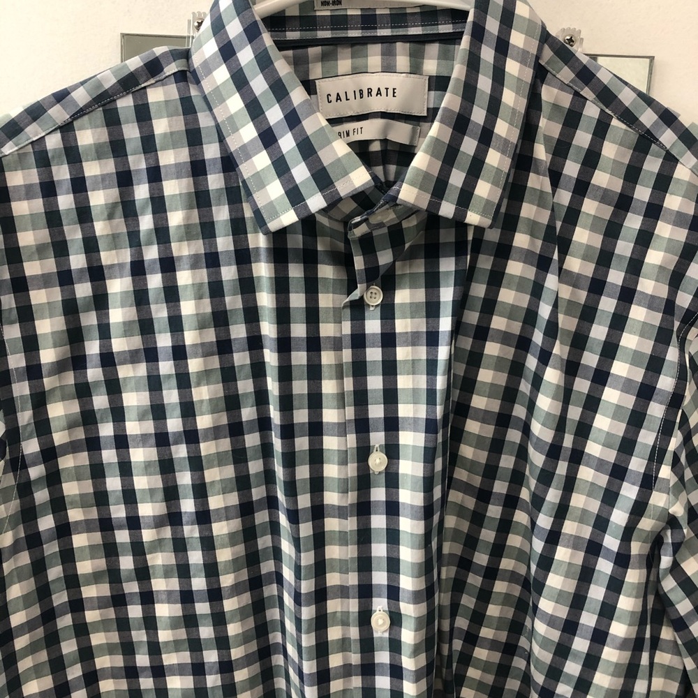 Green check dress shirt 16x34/35